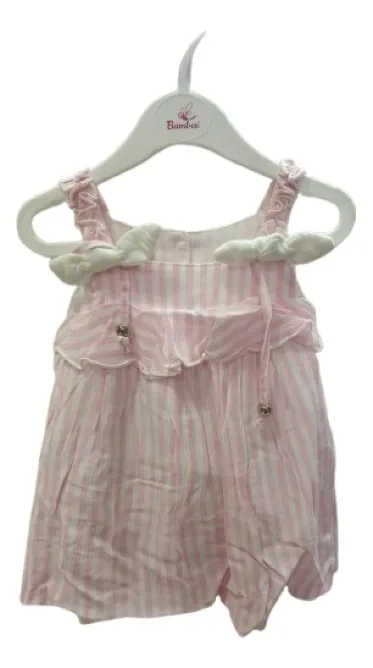 Baby Girl’s Pink Striped Romper with Ruffle and Bow