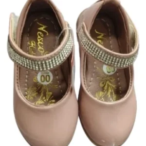 Embellished Ballerina With Velcro Strap- Rose Gold & Silver