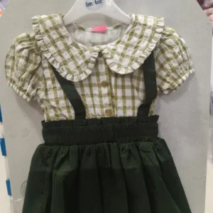 Girl's Checkered Suspender Dress Set