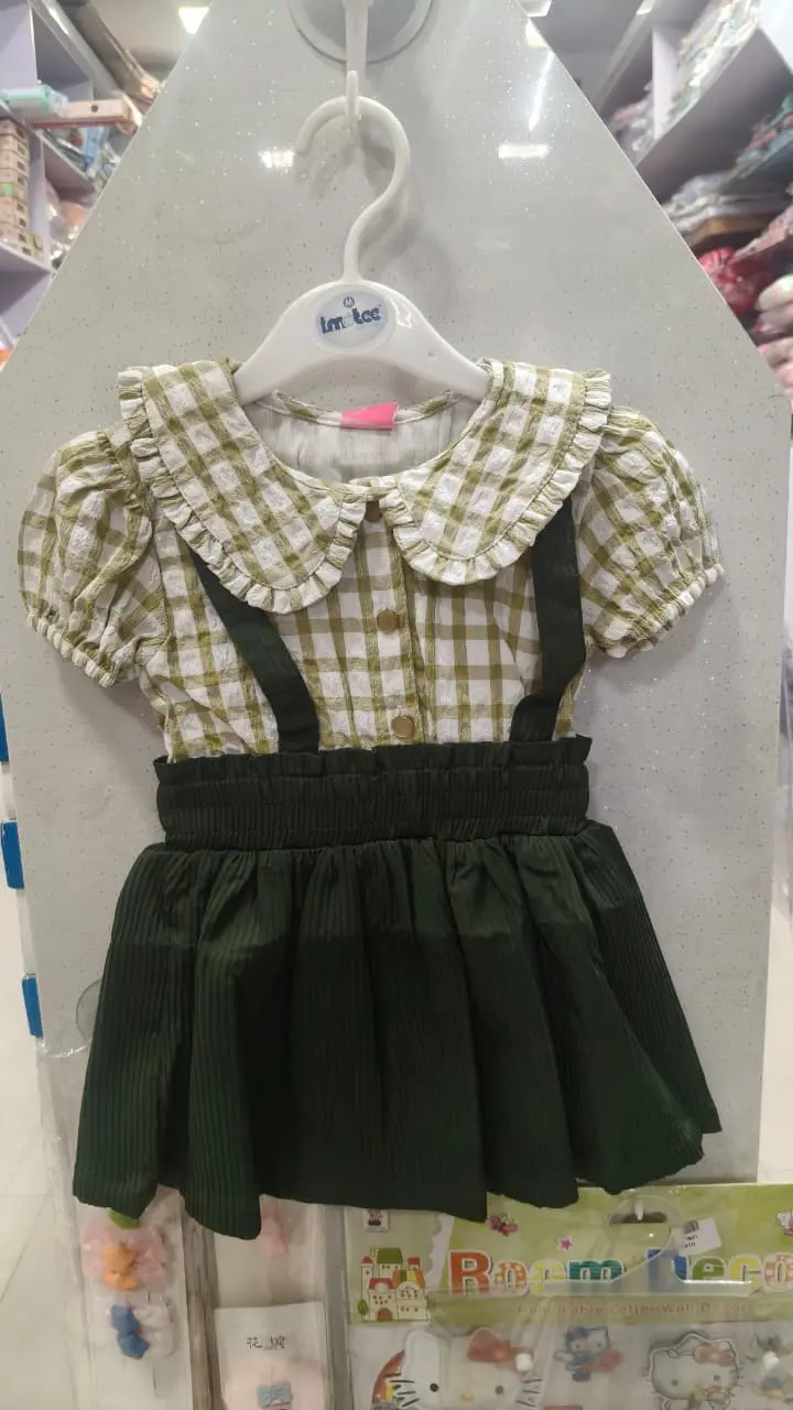 Girl's Checkered Suspender Dress Set