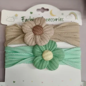 green &white flower crochet flower hair band